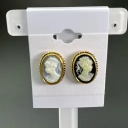 S. Lind HGE Lindenwold Cameo Earrings, Pierced 3/4” Long