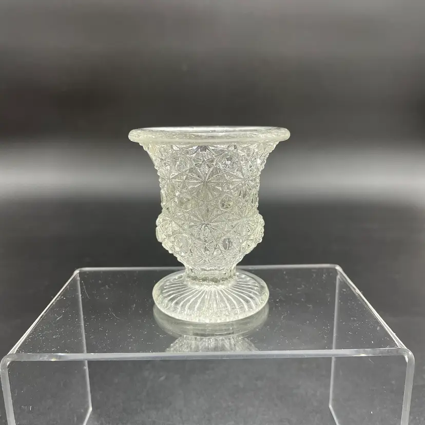 Miniature Clear Glass Daisy and Buttons Patterned Urn Vase