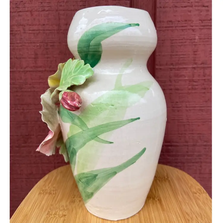 Italian Capodamante-style Vase With Applied Flowers. Numbered 235 A / IY Italy. Stamped Italy. *read