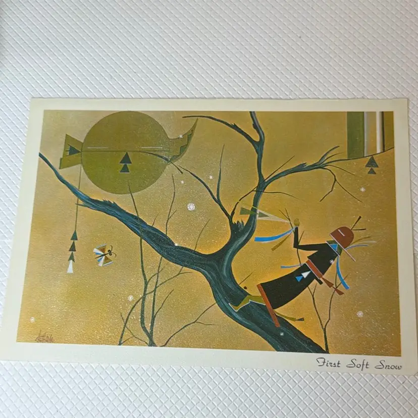 Was greeting card print featuring the artwork "First Soft Snow" by the late Navajo shaman-artist David Chethlahe Paladin (1926-1984).