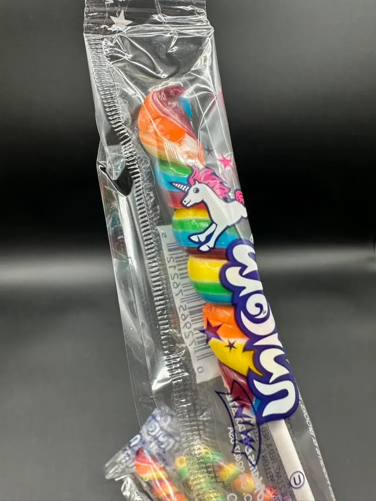 005 Mini Rainbow Unicorn Horn Swirl Lollipops, 4 Pack