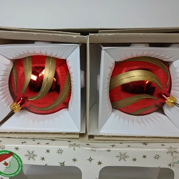 Kurt Adler 4" Glass Ornament (Set of 2) Czech Republic Red Gold GT82 Vintage