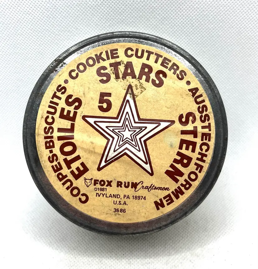Vintage Fox Run Craftsmen 5 Stars Cookie Cutter Set  Original Storage Tin