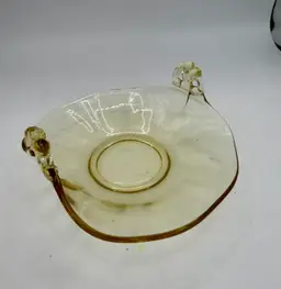 Vintage Yellow Depression Glass - Double Handle Shallow Nappy Dish 5”