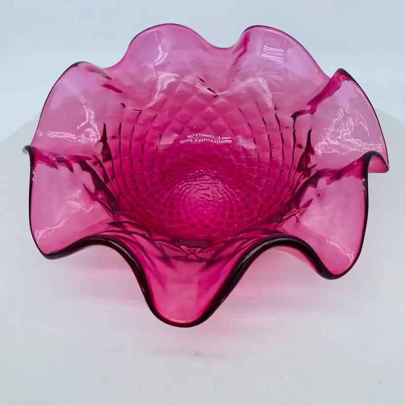 #0408 Pink Cranberry Glass Bowl Angelo Rossi Niagara Falls