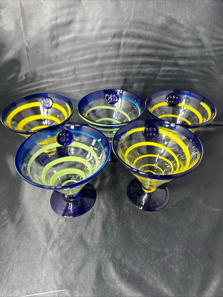 Kosta Boda Royal Caribbean Martini Margatita Swirl Glass Hand Blown Royal Blue