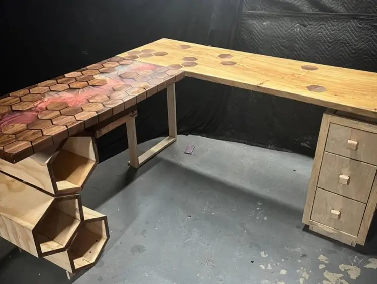 Honeycomb Desk with Lily Pad River Top