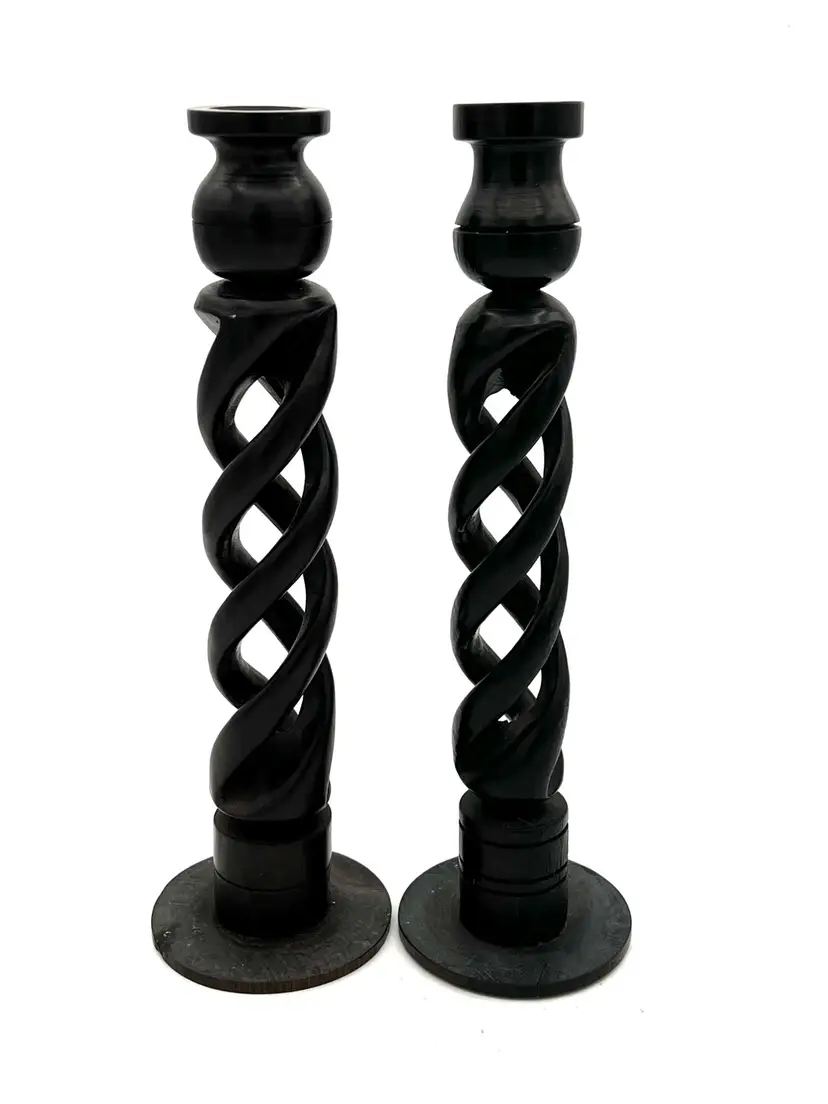Ebony Wood Carved Candleholders