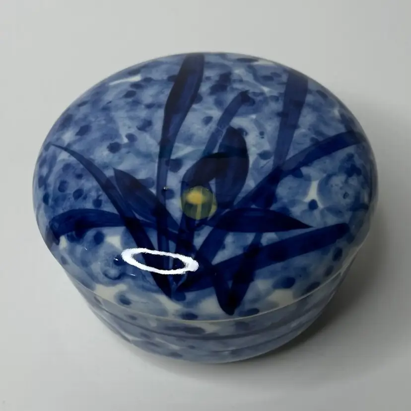 Antique Japanese Imari Porcelain Vanity Bowl Blue & White Iris