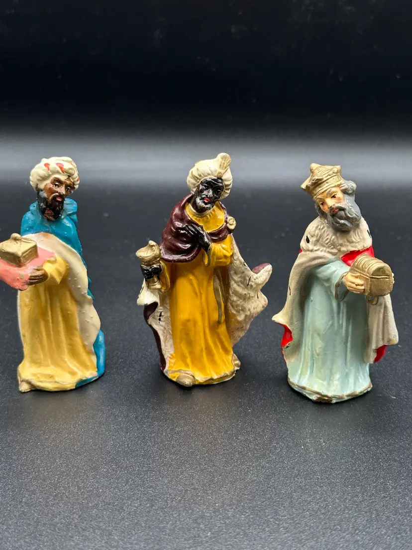 Vintage Italy Nativity Figurine 3 Wisemen Wise Man Paper Mache 4" ITALY