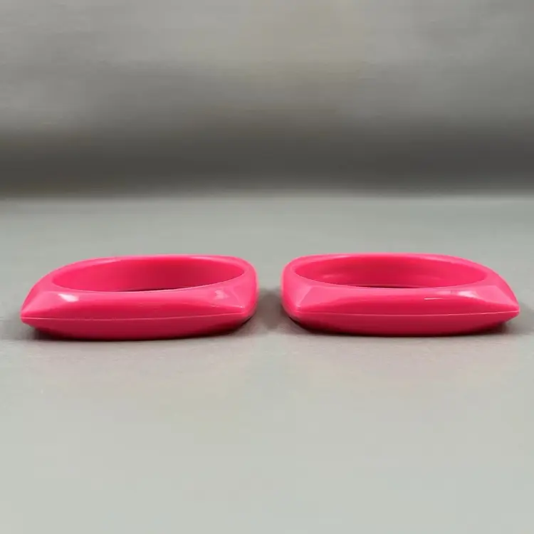 Vintage Retro Hot Pink Square Bangle Bracelets Chunky 2.5"