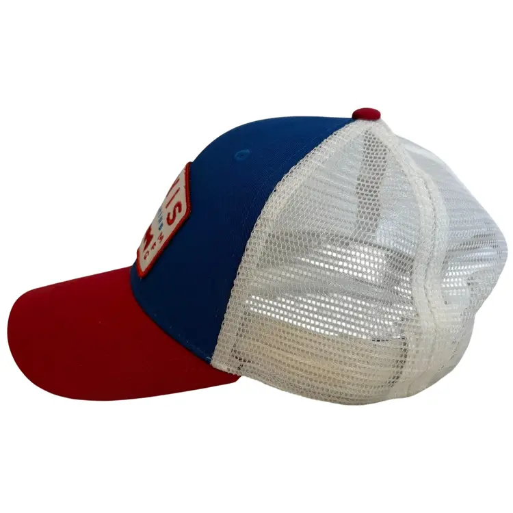 Orvis Upstream Fly Fishing Embroidered Trucker Style Red/White/Blue Snapback
