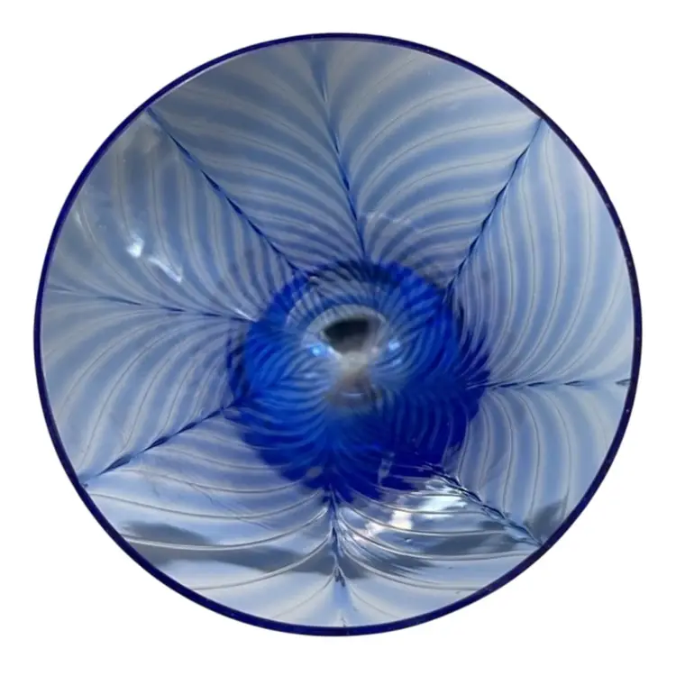 Stephen Smyers Wine Glass Cocktail Art Glass Cobalt Feathered Pattern