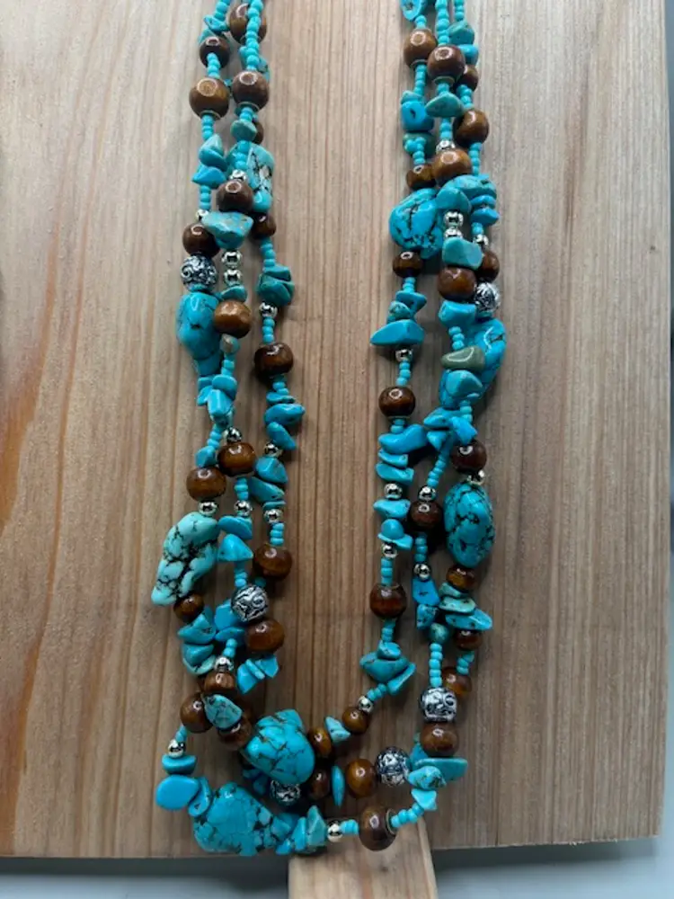 Pair Of Bohemian Multi-Strand Synthetic Turquoise Necklaces