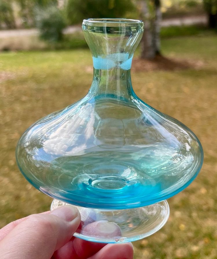 MCM Hand Blown Pale Blue Pedestal Flared Rim Decanter W/O Stopper 4.5” Tall Vtg