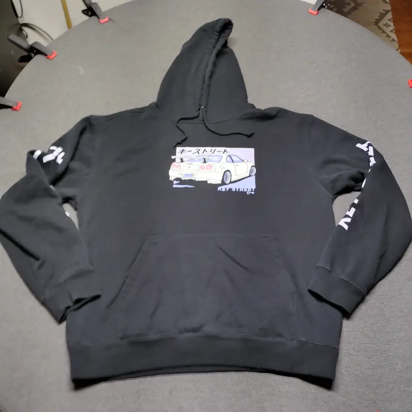 Key Street Karuma Black Hoodie Large JDM Skyline Drift Car Graphic Japanese Text