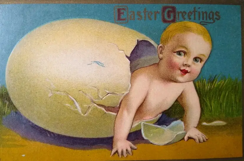 Easter Postcard Fantasy Baby Inside Cracked Giant Egg Embossed Vintage Ser 4632