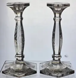 Elegant Crystal Candlesticks with Etched Design