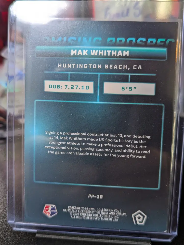 2025 Parkside NWSL Vol 1 Promising Prospect Mak Whitham Gotham FC