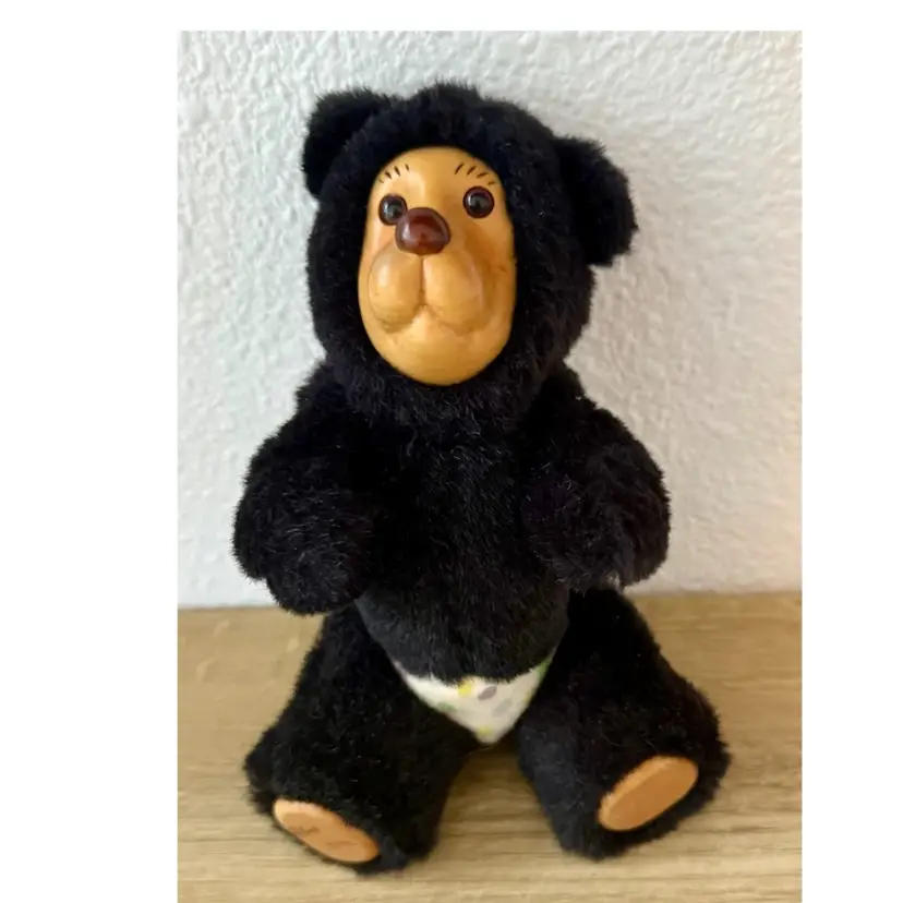 ROBERT RAIKES Applause Inc. Nursery Miniatures 7" Black Plush Bear 1990 Vintage