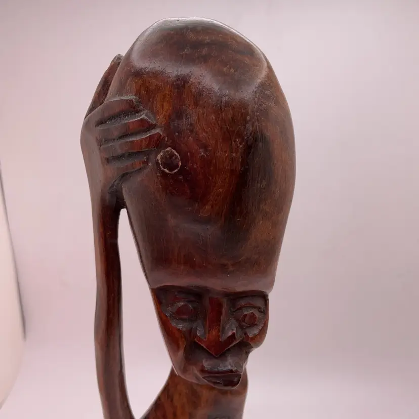 VTG Carved Wood Figurine Abstract Design Signed 9” 1996
