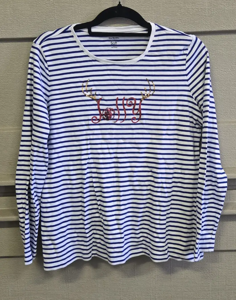 Kim Rogers Women's Long Sleeve Christmas "Jolly" Holiday Long Sleeve Shirt Sz. M