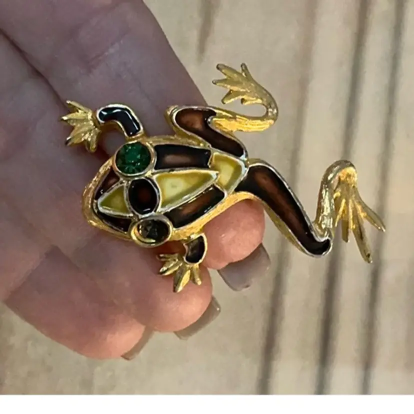 Vintage Kramer Gold Tone And Enamel Frog 2” Brooch