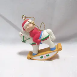 Vtg Cabage Patch Baby on Rocking Horse Christmas Ornament