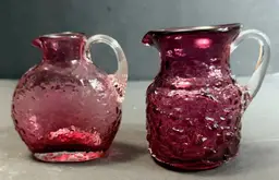 Lot of 2  Vintage 1 Pilgrim Blown Glass Plum Purple Pitchers Creamers