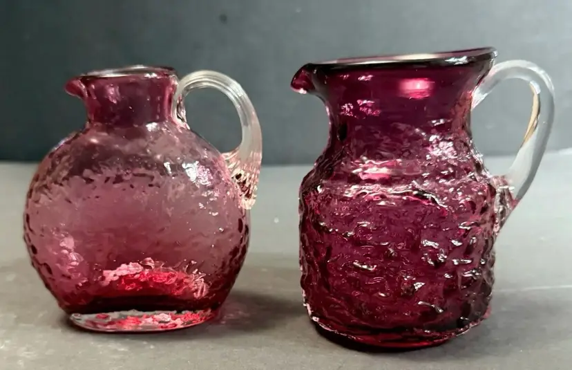 Lot of 2  Vintage 1 Pilgrim Blown Glass Plum Purple Pitchers Creamers