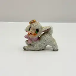 Sugared Little Lamb Figurine With Pink Bow Marked Japan