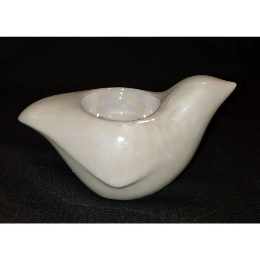 White Iridescent Ceramic Bird Dove Tea Light Votive Candle Holder