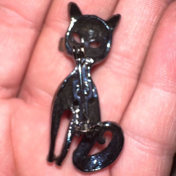 Vintage Atomic Black CAT Figural Pin Iridescent Enamel pin brooch