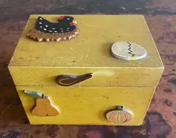 Wooden Hinged Recipe Box Trinket Box with Blank Recipe Cards and Recipes - Vintage