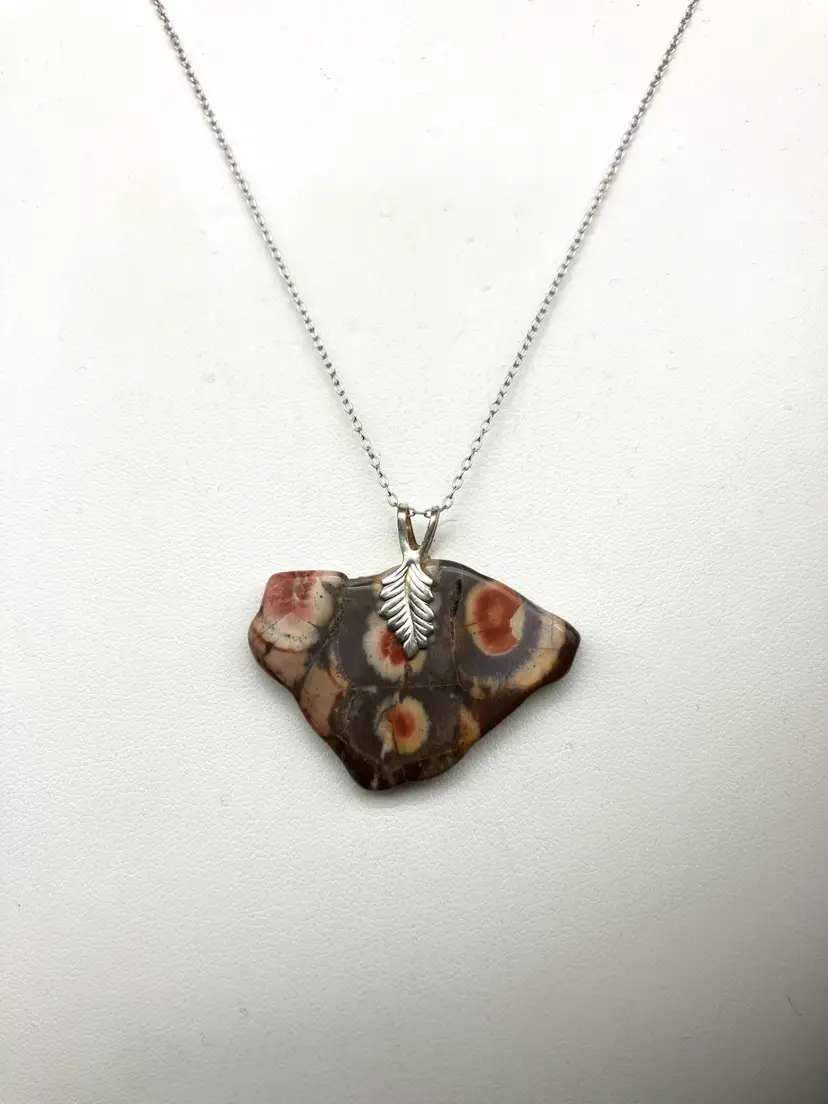 BIN - Vintage Bird’s Eye Jasper Pendant On .925 Sterling Chain 16-18”, Marked Italy
