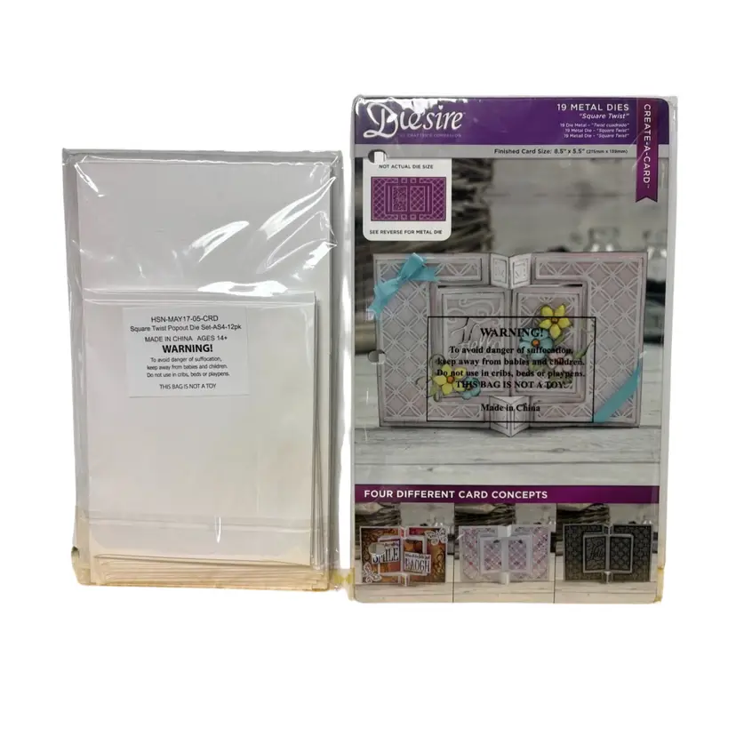 DIE'SIRE CREATE A CARD - SQUARE TWIST 19  METAL DIES + BOOKLET - MAKES 4 CARDS