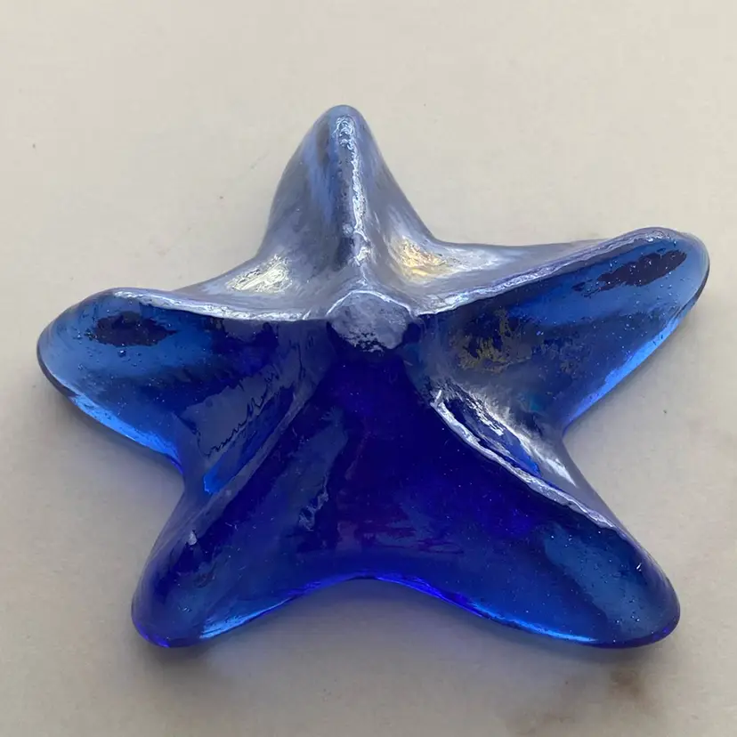 Cobalt Blue Iridescent Glass Starfish Paperweight 