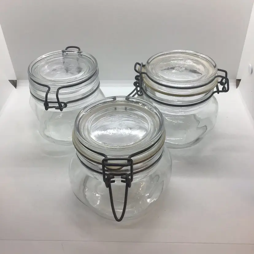 Set Of 3 Italian Glass Jars With Airtight Lid 1/2. Italy