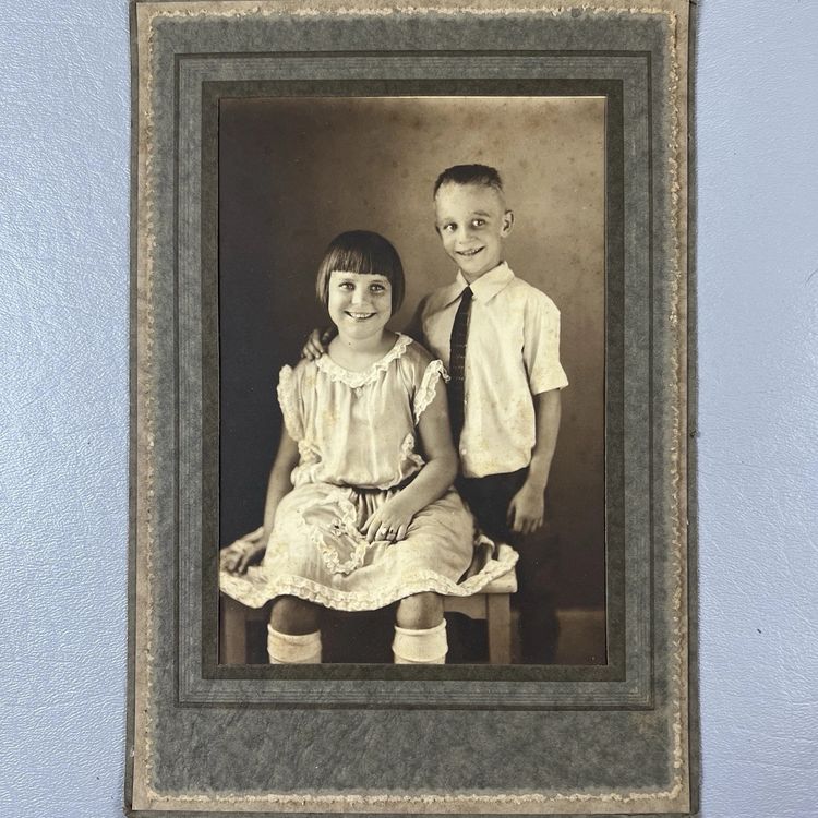 Vintage 1920s Portrait Photo Two Children Boy Girl Siblings Jewelry Rings