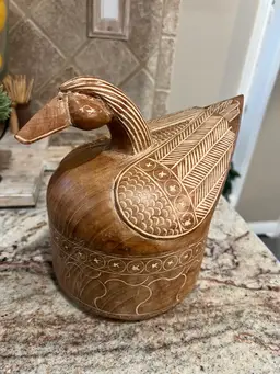 Hand Carved Wooden Duck Box Decor