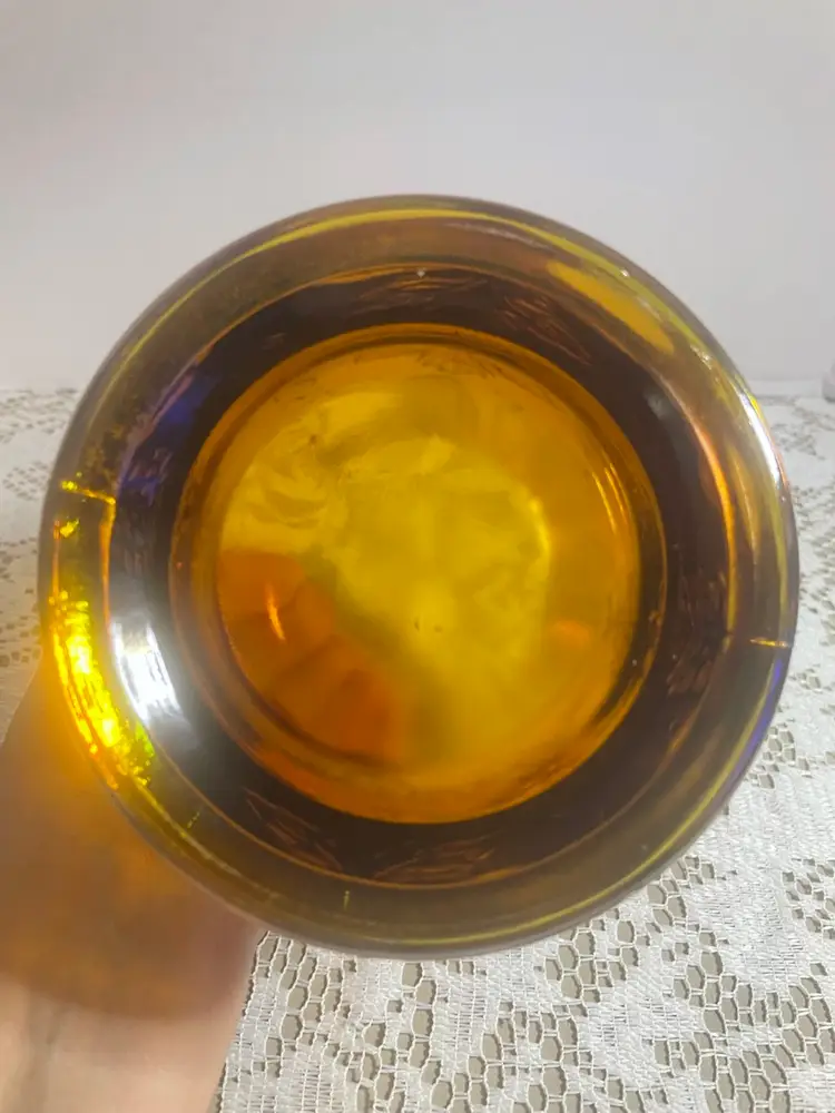 Indiana Glass Amber Marigold Carnival Glass Canister Jar & Lid Harvest Grape 7.5” X 4.5”