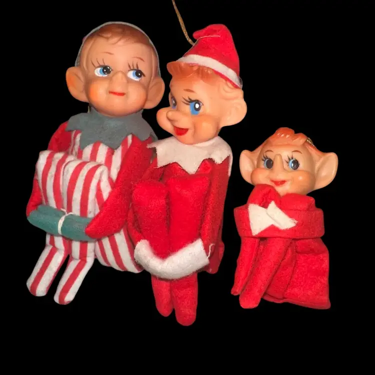 Vintage Knee Hugger Elf Ornaments (lot Of 3)