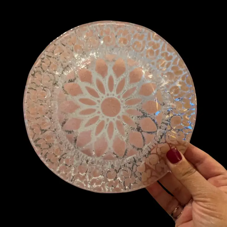 Sydenstricker Fused Glass Pink Dish Signed