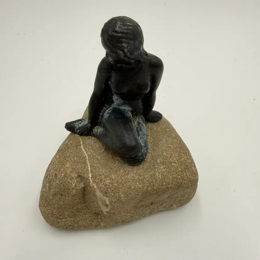 Copenhagen Denmark The Little Mermaid Replica Bronze & Stone Paperweight Mermaid On Rock
