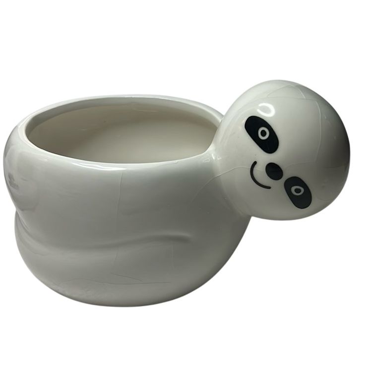 White Ceramic Sloth Planter. Has Plastic Drain Plug In Bottom Of Planter.