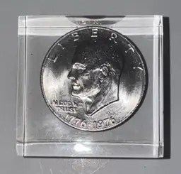 Bicentennial Eisenhower Dollar Coin in Acrylic Paperweight reverse type 2