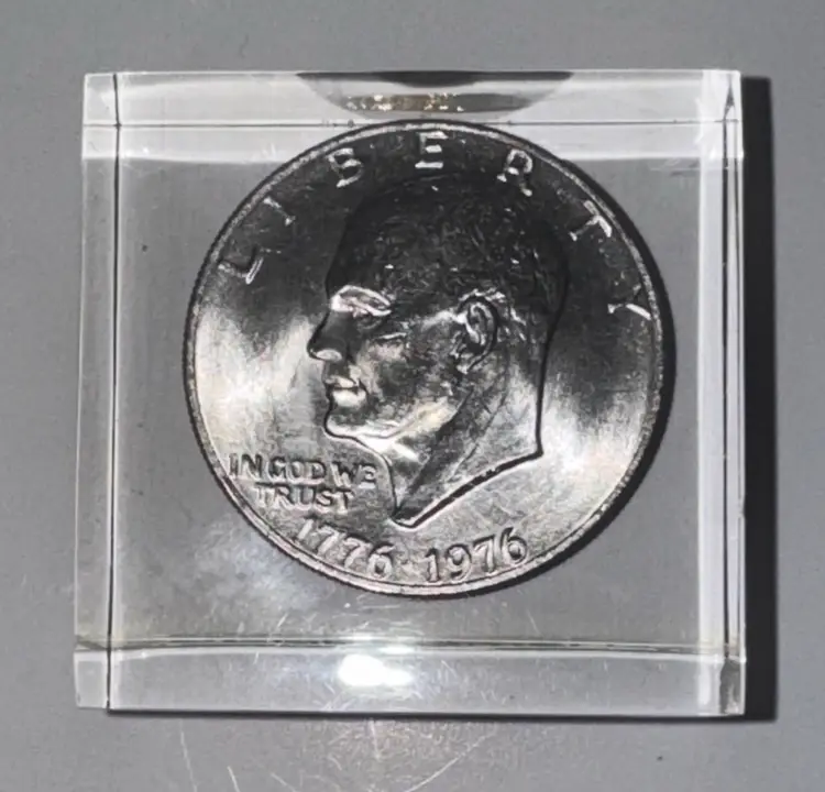 Bicentennial Eisenhower Dollar Coin in Acrylic Paperweight reverse type 2