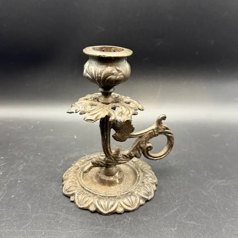 Antique Cast Iron Chamber-Style Candle Holder - 4 1/2 In