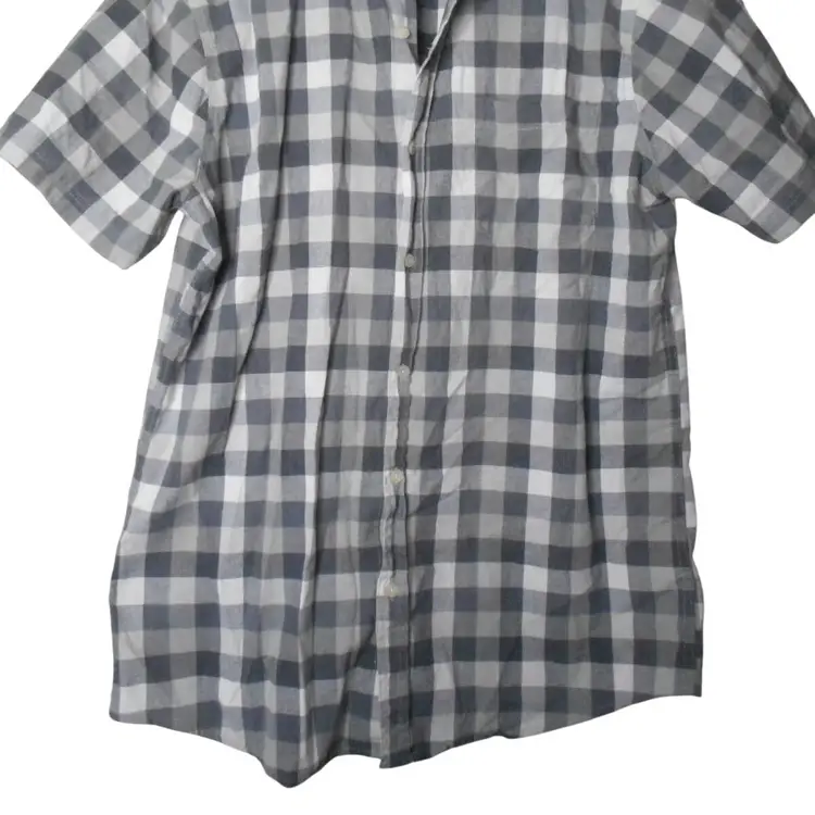 Black Grey white checked Lee Sz L cotton blend button front shirt short sleeve
