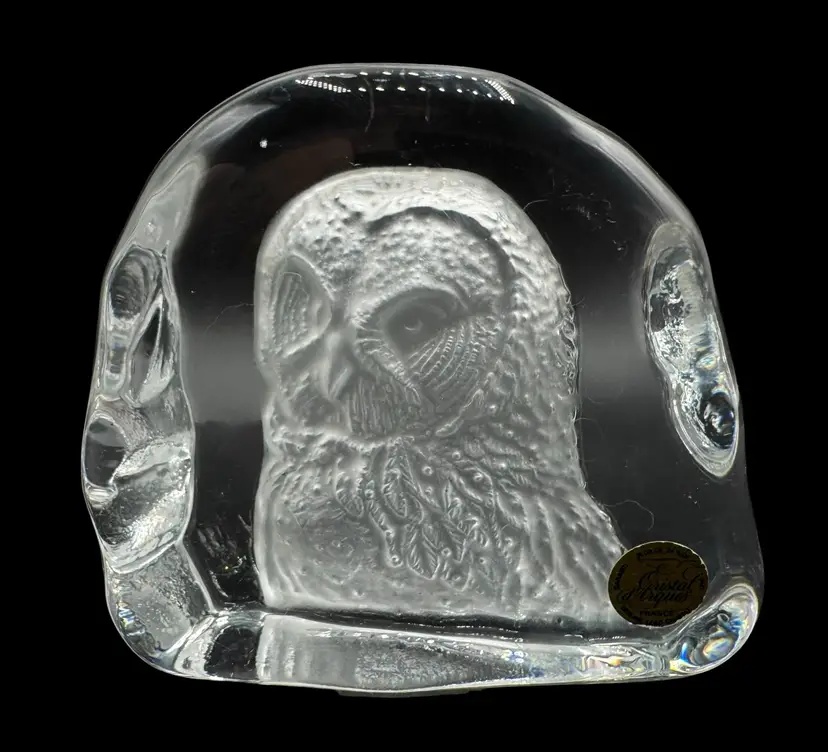 Vintage Cristal d’Arques Lead Crystal Glass Owl Bird Paperweight Clear 3.5”